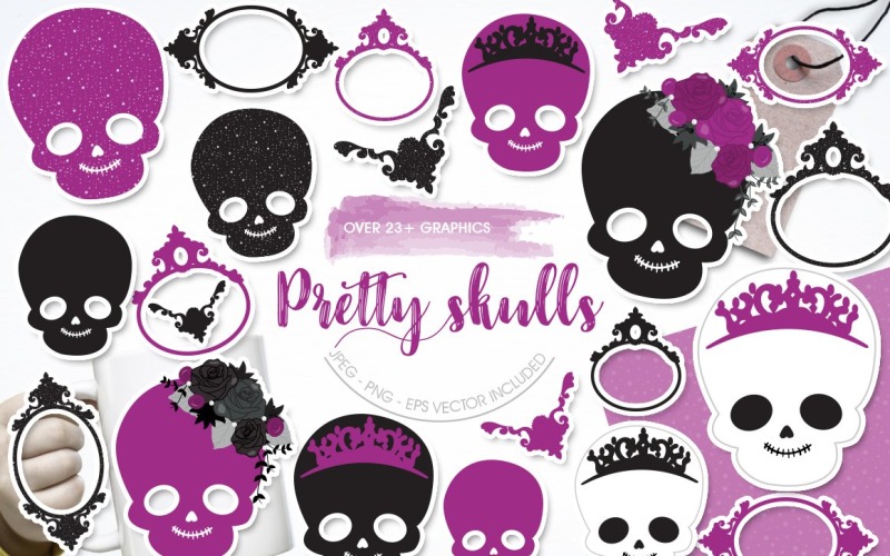 Download Vector "Pretty Skulls - Vector Image" / Pretty Skulls - Vector Image - Vector на тему графика pretty,vector,clipart,clip art,skull,halloween,prettygrafik,skull with crown,skull clipart,halloween clipart,floral skull