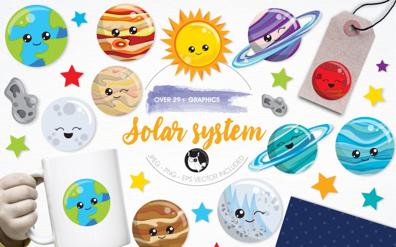 Download Vector "Solar system illustration pack - Vector Image" / Solar system illustration pack - Vector Image - Vector на тему графика illustration,vector,graphics,clipart,sun,moon,stars,clip art,icons,space,eps,asteroid,prettygrafik,planets,solar system