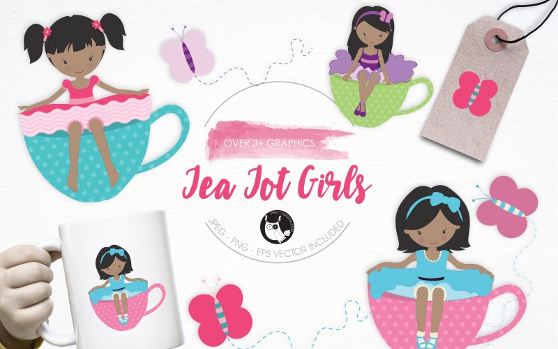 Download Vector "Tea Tot Girls illustration pack - Vector Image" / Tea Tot Girls illustration pack - Vector Image - Vector на тему графика illustration,cute,vector,graphics,clipart,clip art,icon,tea,eps,prettygrafik,girls,tea tot girls,tea tot,tea cups,butterflies