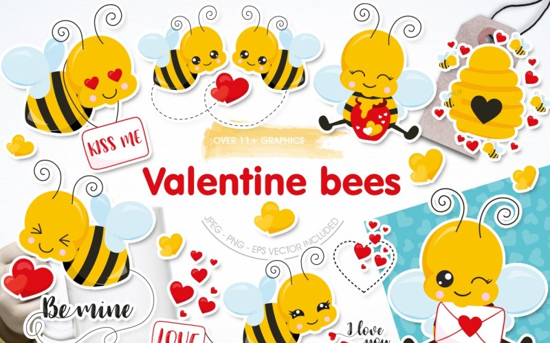 Abeilles de la Saint-Valentin - Image vectorielle
