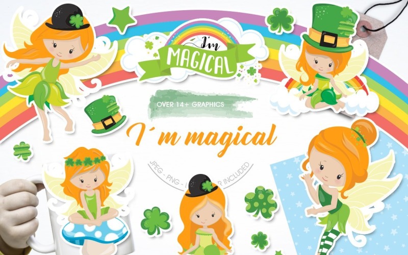 Download Vector "I'm Magical Fairies - Vector Image" / I'm Magical Fairies - Vector Image - Vector на тему графика scrapbook,scrapbooking,clipart,rainbow,clip art,girl,clover,lucky,prettygrafik,fairies,st patricks,st patricks day,vector art,lucky fairies