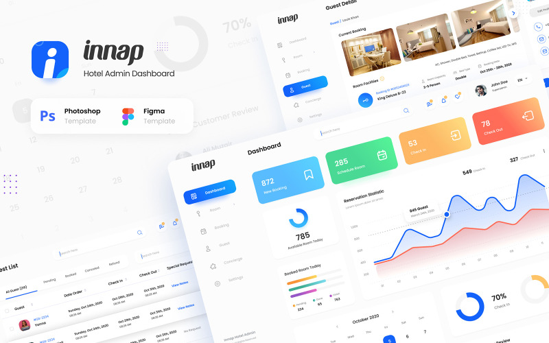 Download UI элементы "Innap - Hotel Booking Dashboard UI Template " / Innap - Hotel Booking Dashboard UI Template  - UI элементы на тему графика app,dashboard,admin,website,ui,userinterface,analytics,modern,elegant,clean,app dashboard,admin dashboard,figma template,psd template,hotel,hotel reservation,booking,hotel booking,house,home