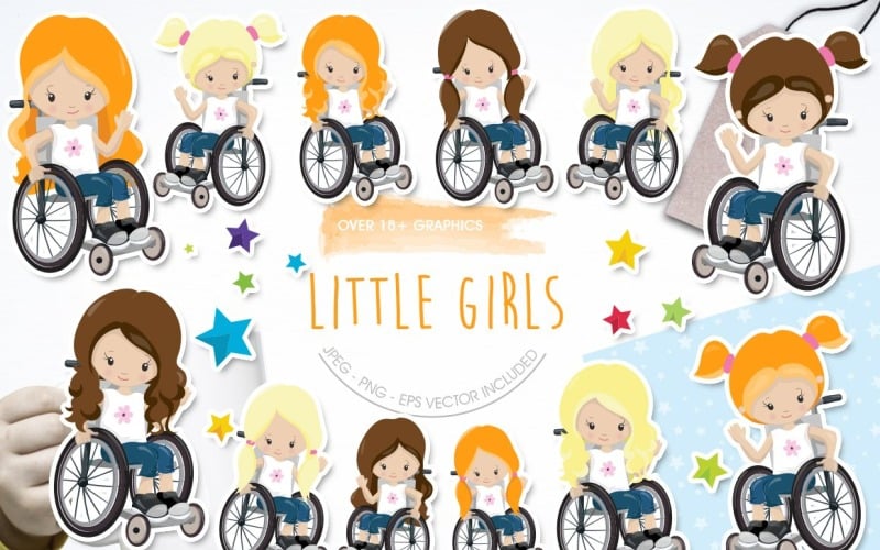 Download Vector "Little Girls - Vector Image" / Little Girls - Vector Image - Vector на тему графика scrapbook,scrapbooking,clipart,clip art,prettygrafik,girl on wheelchair,wheelchair,vector art,girls on wheelchair