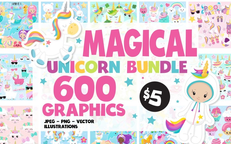 Download Vector "Mega unicorn graphics bundle - Vector Image" / Mega unicorn graphics bundle - Vector Image - Vector на тему графика bundle,vector,clipart,illustrations,fantasy,image,unicorn,patterns,mermaid,bundles,grpahics,unicorns,mermaids