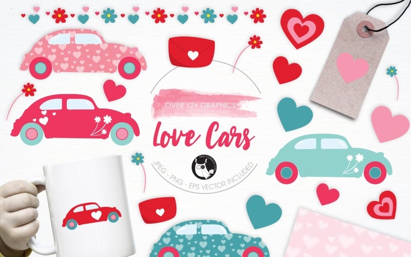 Набор иллюстраций Love Cars - векторное изображение