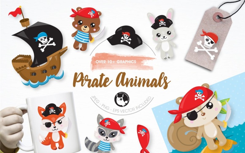 Download Vector "Pirate animals graphics illustration - Vector Image" / Pirate animals graphics illustration - Vector Image - Vector на тему графика illustration,vector,art,graphics,clipart,animals,icon,eps,prettygrafik,pirate kids,pirate adventure,pirate animals