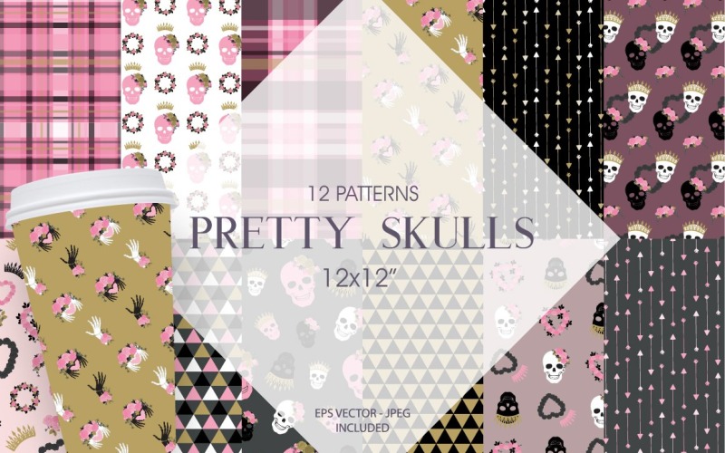 Download Vector "Pretty Skulls - Vector Image" / Pretty Skulls - Vector Image - Vector на тему графика scrapbook papers,scrapbook pages,prettygrafik,digital paper pack,instant download,digital paper,halloween skull,skulls,pretty skulls,florals,skull with crown,floral heart