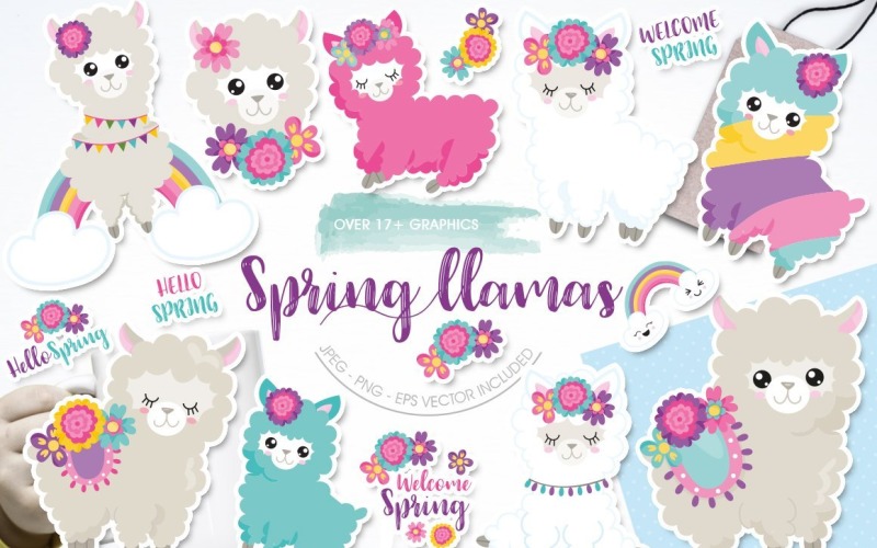 Download Vector "Spring Llamas - Vector Image" / Spring Llamas - Vector Image - Vector на тему графика floral,graphics,clipart,illustrations,spring,llamas,prettygrafik,spring llama,papers
