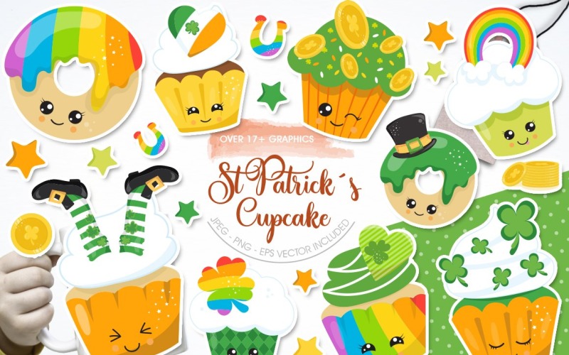 Download Vector "St Patrick's Cupcake - Vector Image" / St Patrick's Cupcake - Vector Image - Vector на тему графика cupcake,clover,sweets,st-patrick day