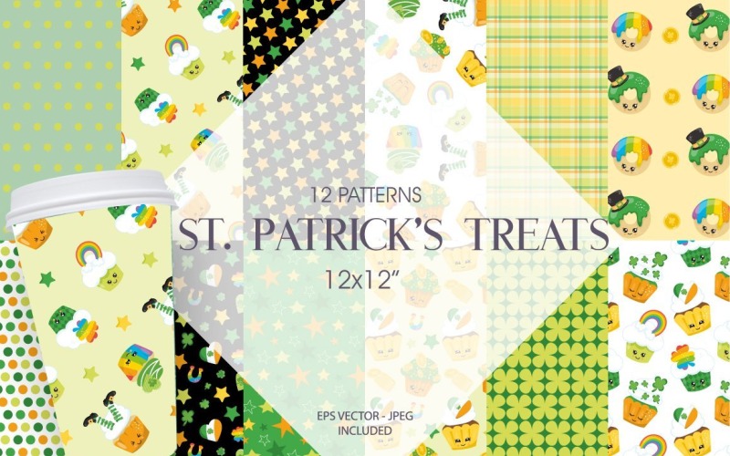Download Vector "St Patrick's Treats Digital Paper - Vector Image" / St Patrick's Treats Digital Paper - Vector Image - Vector на тему графика clover,donuts,sweets,treats,st paddy,st-patrick day