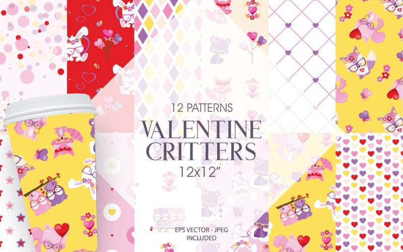 Download Vector "Valentine Critters Digital Paper - Vector Image" / Valentine Critters Digital Paper - Vector Image - Vector на тему графика valentines,animals,patterns,critters