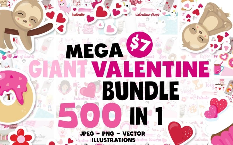 Download Vector "Valentine mega bundle 500 in 1 - Vector Image" / Valentine mega bundle 500 in 1 - Vector Image - Vector на тему графика illustration,bundle,heart,vector,love,clipart,pink,red,valentine,donut,image,valentine day,i love you,bundles,grpahics,sloth,valentines days