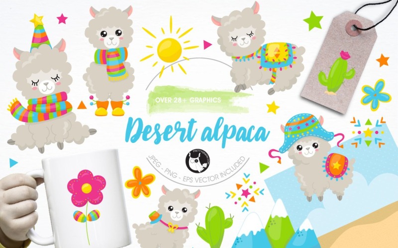 Download Vector "Alpaca illustration pack - Vector Image" / Alpaca illustration pack - Vector Image - Vector на тему графика illustration,flowers,vector,graphics,clipart,cactus,sun,clip art,icons,mountains,llama,alpaca,peru,desert,eps,prettygrafik