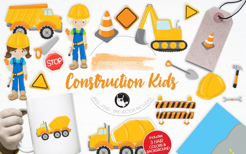 Construction Kids illustration pack - grafika wektorowa