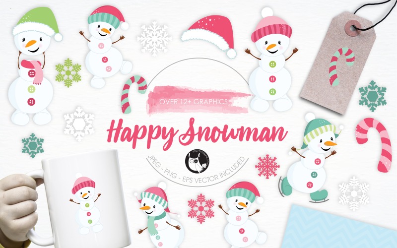 Happy Snowman illustration pack - Vector Image