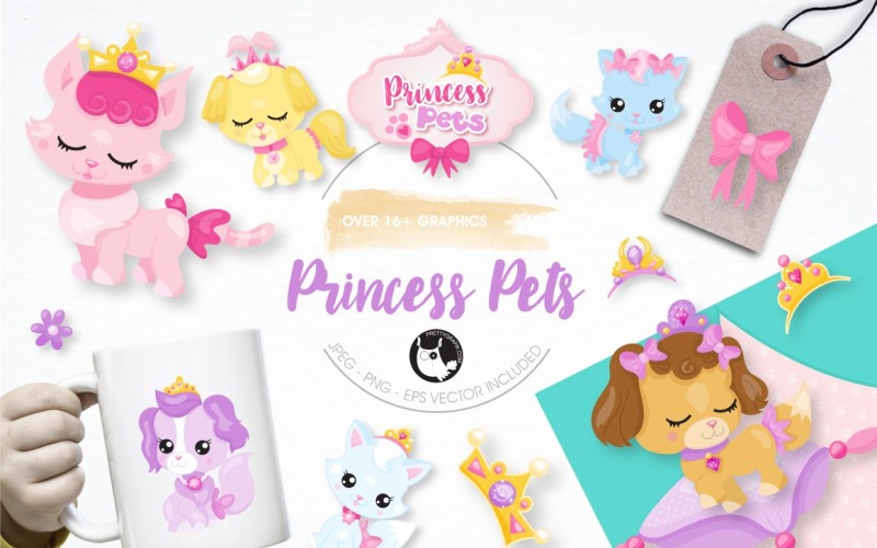 Ilustración de gráficos de mascotas de princesa - Imagen vectorial