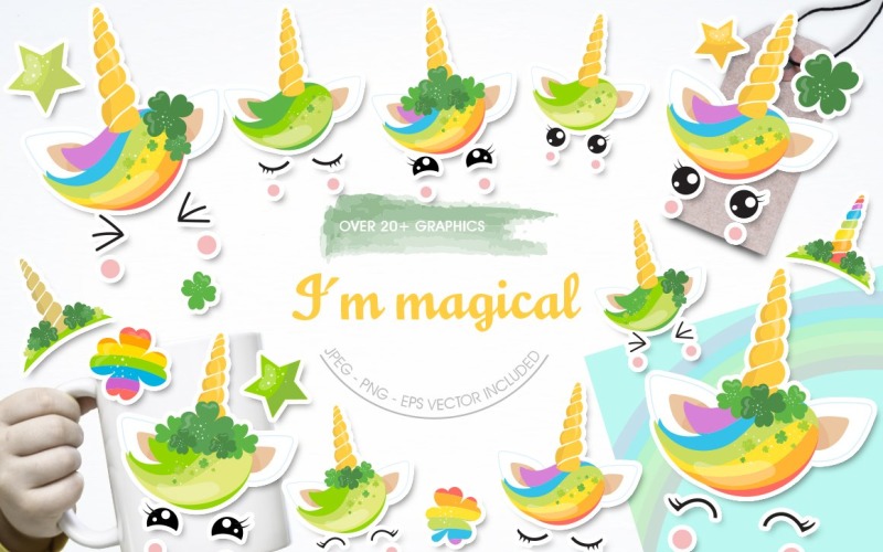 Download Vector "I'm Magical - Vector Image" / I'm Magical - Vector Image - Vector на тему графика scrapbook,scrapbooking,clipart,stars,clip art,kawaii,clover,lucky,st-patrick,unicorn,prettygrafik,st-patrick day,vector art,unicorn faces,lucky clipart