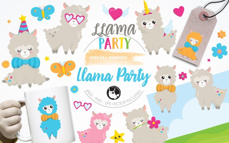 Download Vector "Llama party illustration pack - Vector Image" / Llama party illustration pack - Vector Image - Vector на тему графика illustration,flowers,party,vector,graphics,clipart,stars,spring,hearts,clip art,animals,icons,butterfly,kawaii,llama,alpaca,eps,prettygrafik