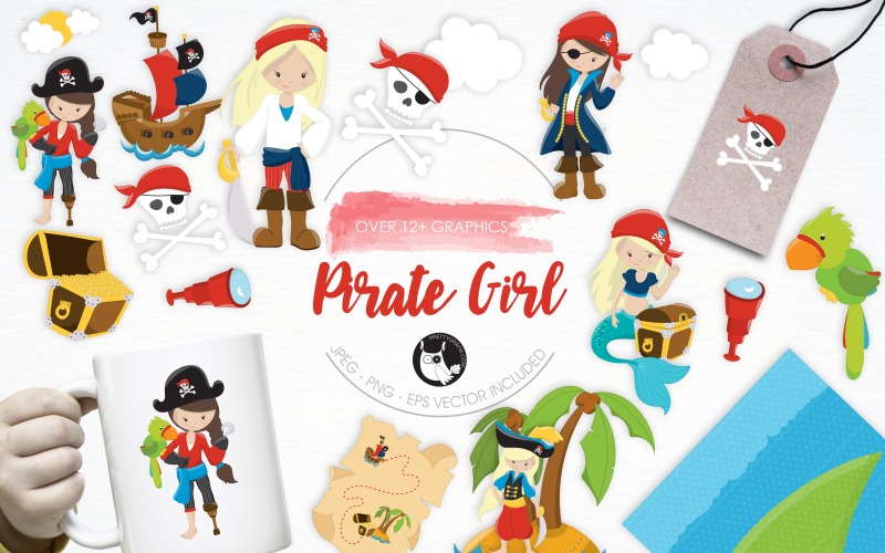 Download Vector "Pirate Girl illustration pack - Vector Image" / Pirate Girl illustration pack - Vector Image - Vector на тему графика illustration,vector,graphics,clipart,island,clip art,icon,ship,eps,mermaid,pirate,prettygrafik,girls,treasure,pirate girl