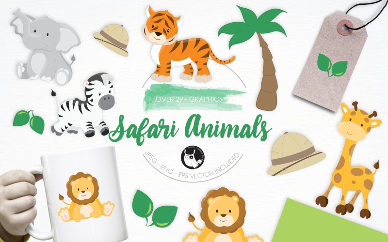 Download Vector "Safari Animals illustration pack - Vector Image" / Safari Animals illustration pack - Vector Image - Vector на тему графика illustration,vector,graphics,clipart,clip art,animals,icon,tiger,eps,safari,elephant,lion,zebra,prettygrafik,safari animals