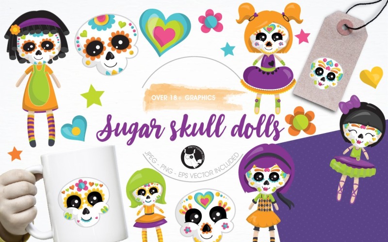 Download Vector "Skull dolls graphics &amp; illustrations - Vector Image" / Skull dolls graphics &amp; illustrations - Vector Image - Vector на тему графика illustration,vector,graphics,clipart,clip art,icons,halloween,eps,day of the dead,prettygrafik,sugar skulls,dia de la muerta,dolls,rag doll