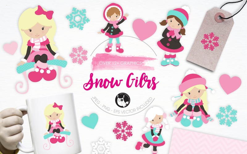Download Vector "Snow Girls illustration pack - Vector Image" / Snow Girls illustration pack - Vector Image - Vector на тему графика christmas,illustration,winter,vector,graphics,clipart,hearts,clip art,snow,icon,snowflakes,eps,prettygrafik,girls,snow girls
