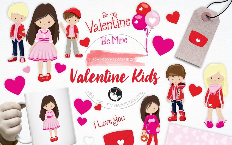 Download Vector "Valentine Kids illustration pack - Vector Image" / Valentine Kids illustration pack - Vector Image - Vector на тему графика illustration,kids,valentines,vector,love,graphics,clipart,hearts,clip art,icon,eps,balloons,prettygrafik,love letter,valentine kids
