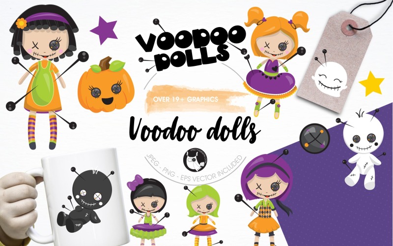 Voodoo-poppen afbeeldingen, illustraties - Vector afbeelding