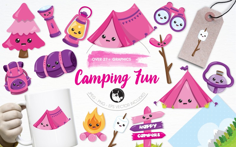 Camping fun illustration pack - Vector Image