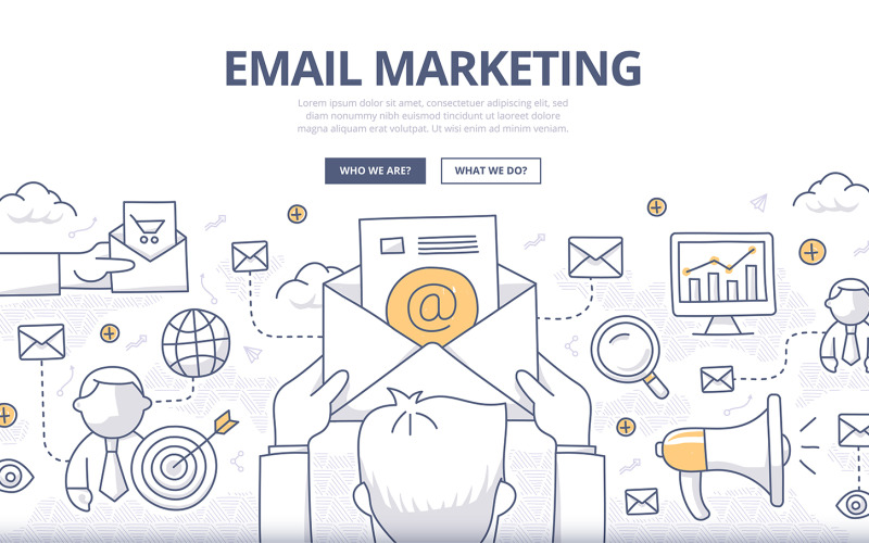 Download Vector "Email Marketing Doodle Concept - Vector Image" / Email Marketing Doodle Concept - Vector Image - Vector на тему графика web,vector,abstract,promotion,business,marketing,contact,tech,campaign,illustration,service,digital,online,content,mail,email,connection,advertisement,advert,letter,connect,communication,conc