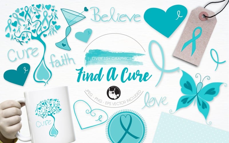 Download Vector "Find a cure illustration pack - Vector Image" / Find a cure illustration pack - Vector Image - Vector на тему графика illustration,heart,vector,love,graphics,clipart,clip art,icons,ribbon,butterfly,eps,cancer,awareness,prettygrafik