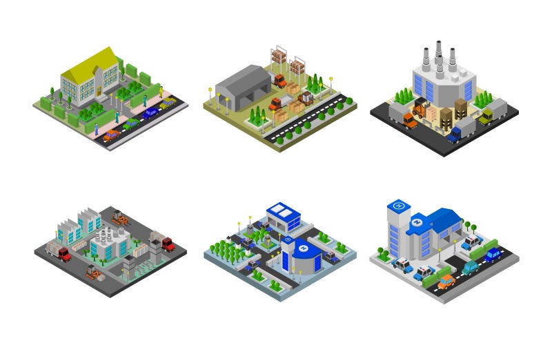 Download Vector "Isometric Buildings Set - Vector Image" / Isometric Buildings Set - Vector Image - Vector на тему графика apartment,illustration,set,factory,architecture,vector,construction,design,street,house,concept,city,object,skyscraper,isometric,element,building,icons,abstract,car
