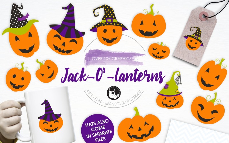 Download Vector "Jack O' Lanterns illustration pack - Vector Image" / Jack O' Lanterns illustration pack - Vector Image - Vector на тему графика illustration,vector,graphics,clipart,clip art,icon,halloween,pumpkin,eps,trick or treat,prettygrafik,props,jack o lanterns,lanterns,squash