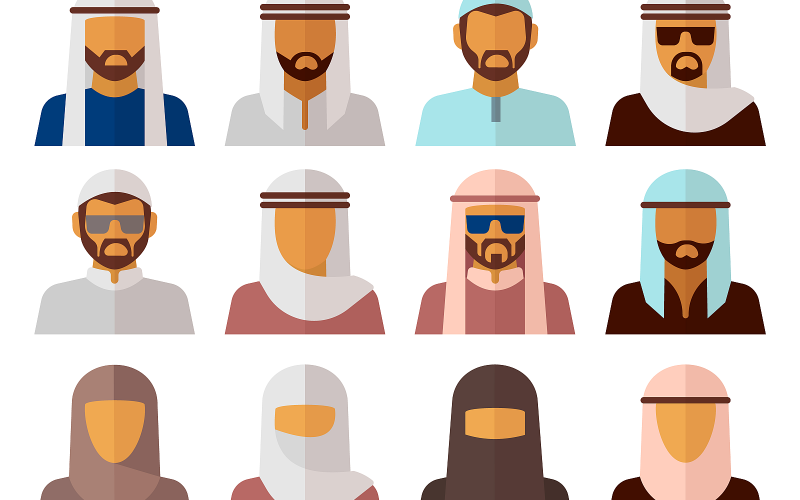 Download Vector "Middle Eastern People Avatars - Vector Image" / Middle Eastern People Avatars - Vector Image - Vector на тему графика arab,saudi,avatar,icons,arabic,islamic,muslim,men,vector,face,hijab,east,scarf,arabian,user,clothing,women,population,hat,clothes