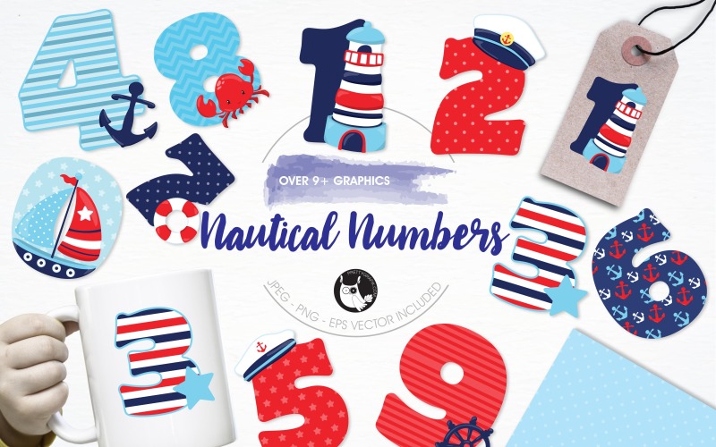 Download Vector "Nautical numbers illustration pack - Vector Image" / Nautical numbers illustration pack - Vector Image - Vector на тему графика illustration,vector,nautical,graphics,clipart,clip art,school,icons,numbers,lighthouse,eps,anchor,crab,prettygrafik,classroom decor,captains hat,sailboat