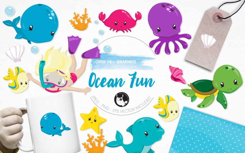 Download Vector "Ocean fun illustration pack - Vector Image" / Ocean fun illustration pack - Vector Image - Vector на тему графика illustration,vector,graphics,clipart,clip art,sea,bubbles,icons,ocean,whale,fish,eps,starfish,crab,turtle,octopus,prettygrafik,dolphin,coral,shells,clam
