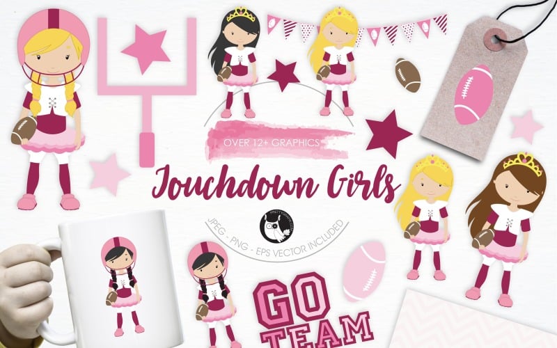 Pacchetto di illustrazioni per ragazze di touchdown - immagine vettoriale
