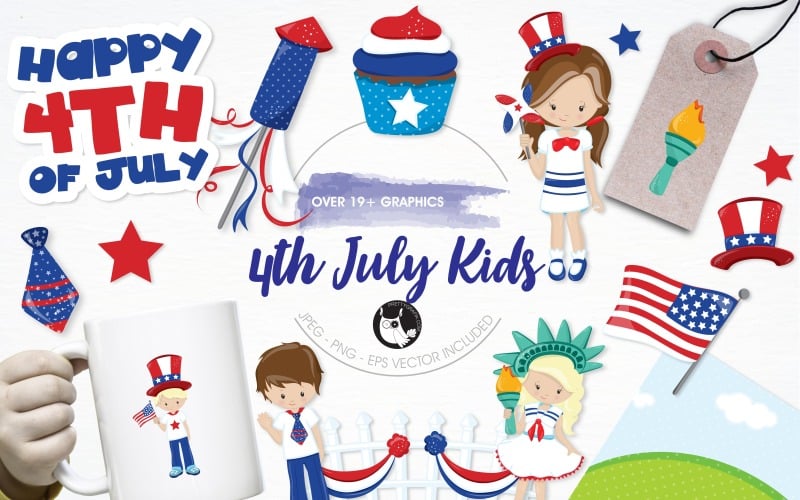 Pack d'illustration pour enfants du 4 juillet - Image vectorielle