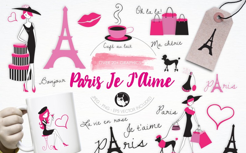 Paquete de ilustraciones de Paris Je T'Aime - Imagen vectorial