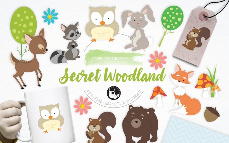 Secret Woodland illustration pack - Vector Image