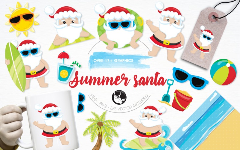 Download Vector "Summer santa illustration pack - Vector Image" / Summer santa illustration pack - Vector Image - Vector на тему графика illustration,summer,vector,graphics,clipart,beach,palm tree,clip art,icons,surfing,sunglasses,eps,santa-claus,prettygrafik,beach ball,lemonade,tanning