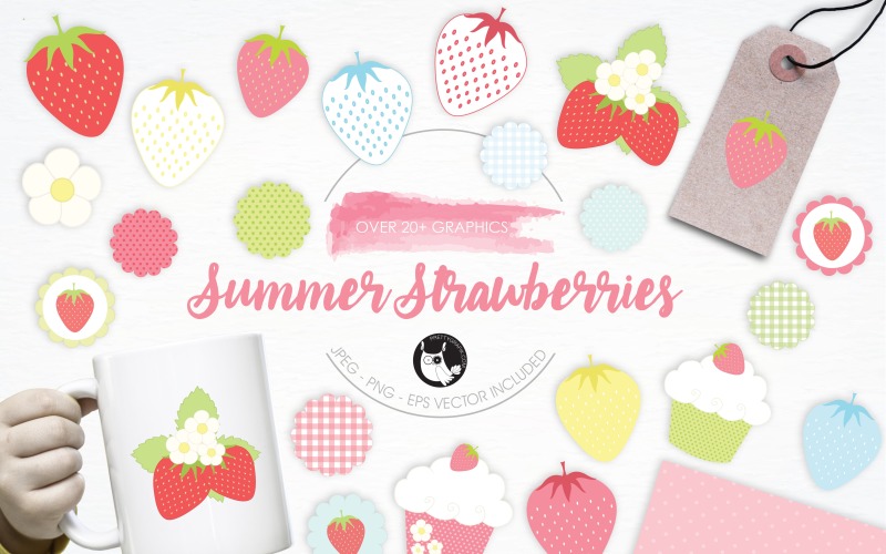Download Vector "Summer Strawberries illustrations - Vector Image" / Summer Strawberries illustrations - Vector Image - Vector на тему графика illustration,summer,vector,graphics,clipart,clip art,fruits,icon,cupcake,berries,eps,sweets,prettygrafik,summer strawberries,strawberries