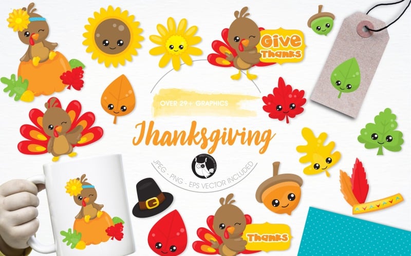 Download Vector "Thanksgiving illustration pack - Vector Image" / Thanksgiving illustration pack - Vector Image - Vector на тему графика illustration,fall,autumn,vector,graphics,clipart,clip art,leaves,icons,leaf,pumpkin,turkey,acorn,thanksgiving,eps,sunflower,prettygrafik