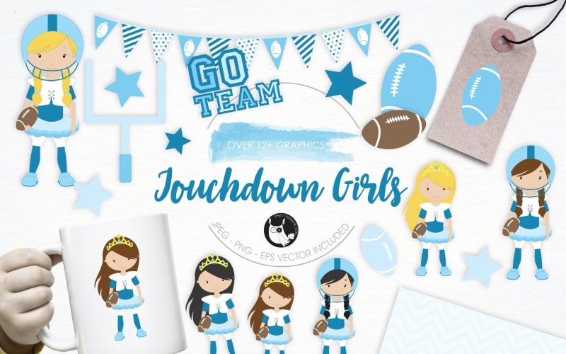 Download Vector "Touchdown Girls illustration pack - Vector Image" / Touchdown Girls illustration pack - Vector Image - Vector на тему графика illustration,vector,graphics,clipart,sports,clip art,blue,team,icon,football,eps,prettygrafik,girls,touchdown girls,touchdown