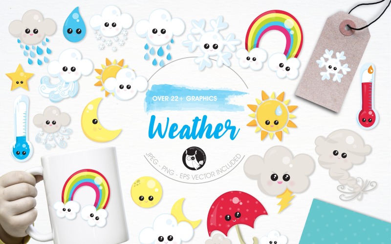 Download Vector "Weather illustration pack - Vector Image" / Weather illustration pack - Vector Image - Vector на тему графика illustration,vector,graphics,clipart,rainbow,sun,moon,stars,clip art,snow,icons,wind,weather,lightning,rain,storm,snowflake,eps,umbrella,temperature,prettygrafik,tornado,flurry