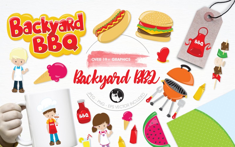 Achtertuin BBQ illustratie pack - Vector afbeelding