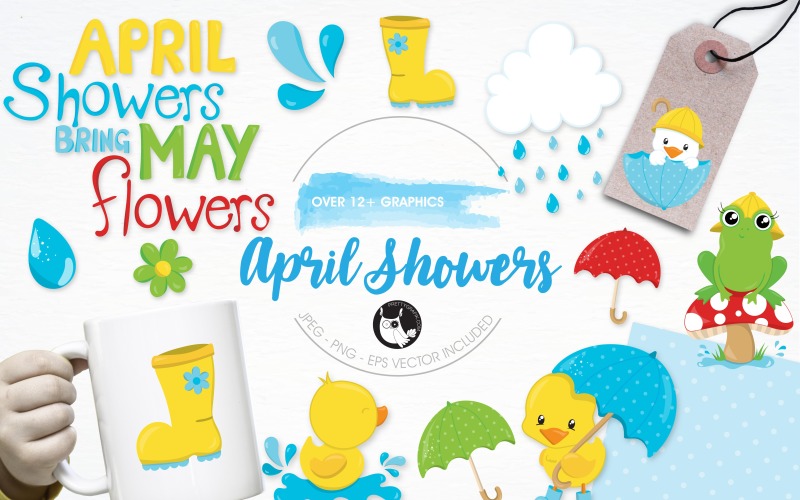 April showers illustration pack - Vector Image