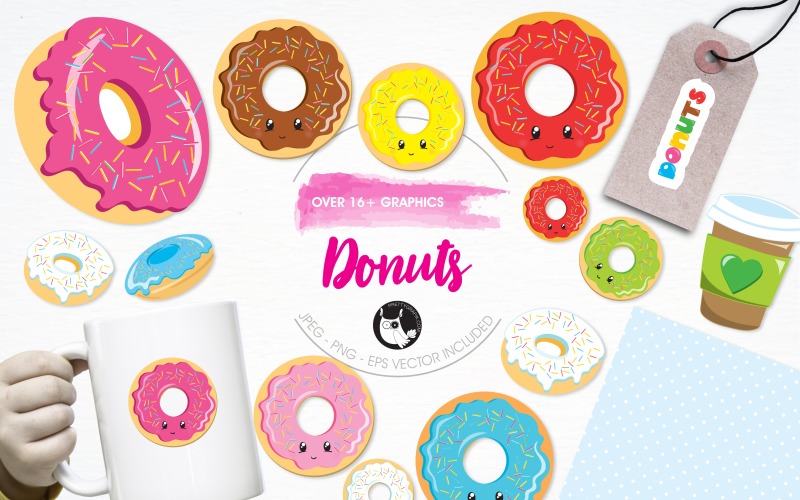 Download Vector "Donut illustration pack - Vector Image" / Donut illustration pack - Vector Image - Vector на тему графика illustration,coffee,vector,graphics,clipart,clip art,icons,dessert,donuts,eps,prettygrafik,beignet