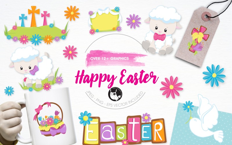 Download Vector "Happy Easter illustration pack - Vector Image" / Happy Easter illustration pack - Vector Image - Vector на тему графика illustration,vector,graphics,clipart,clip art,christian,flower,icons,cross,easter,religion,basket,lamb,eps,prettygrafik,dove