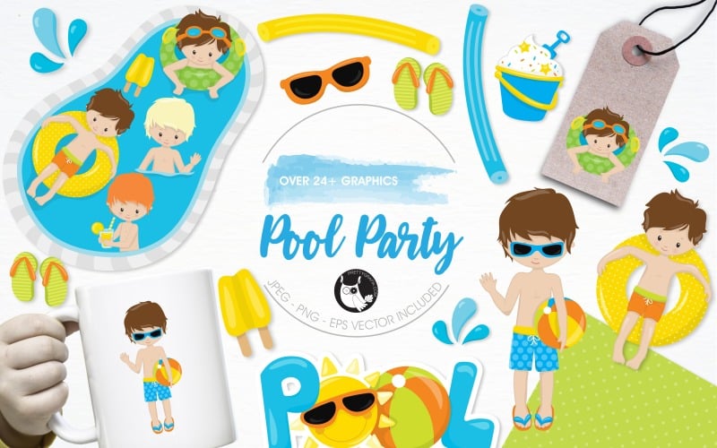 Pacote de ilustração para festa na piscina - imagem vetorial